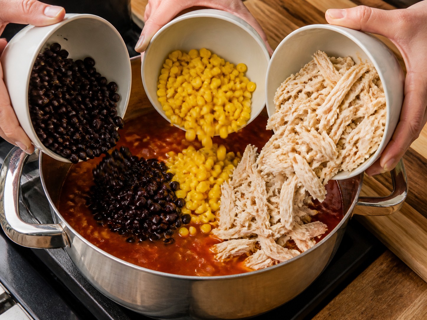 Tex-Mex Chicken Tortilla Soup — Add beans, corn and shredded chicken