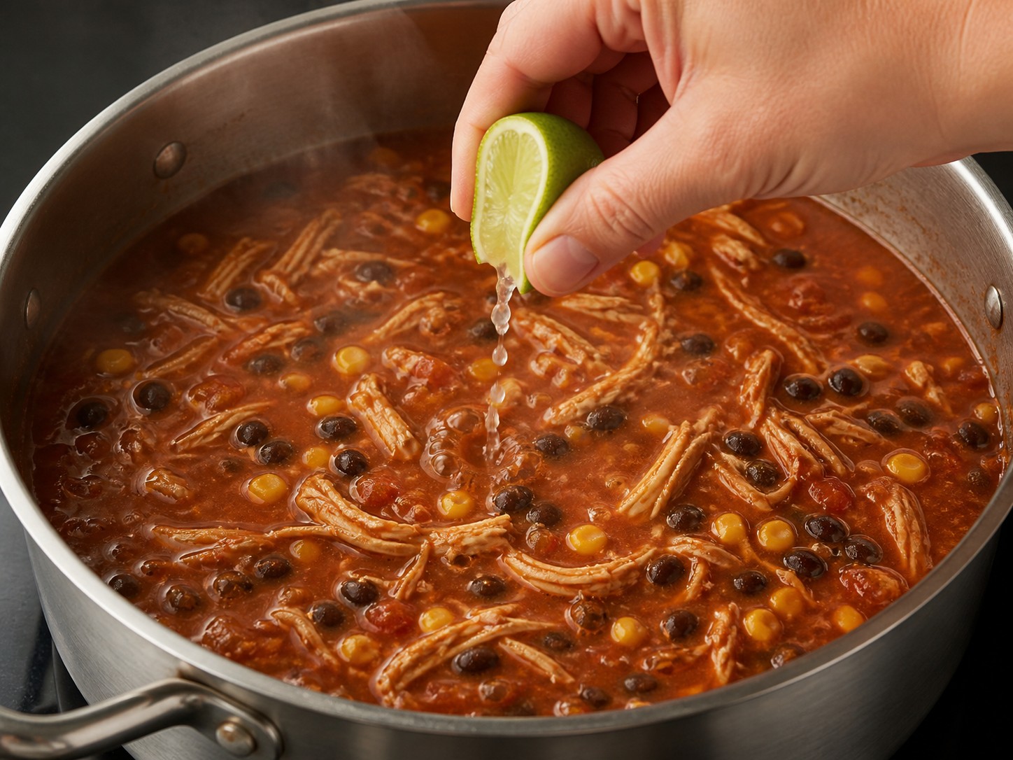 Tex-Mex Chicken Tortilla Soup — Simmer five minutes and season with lime