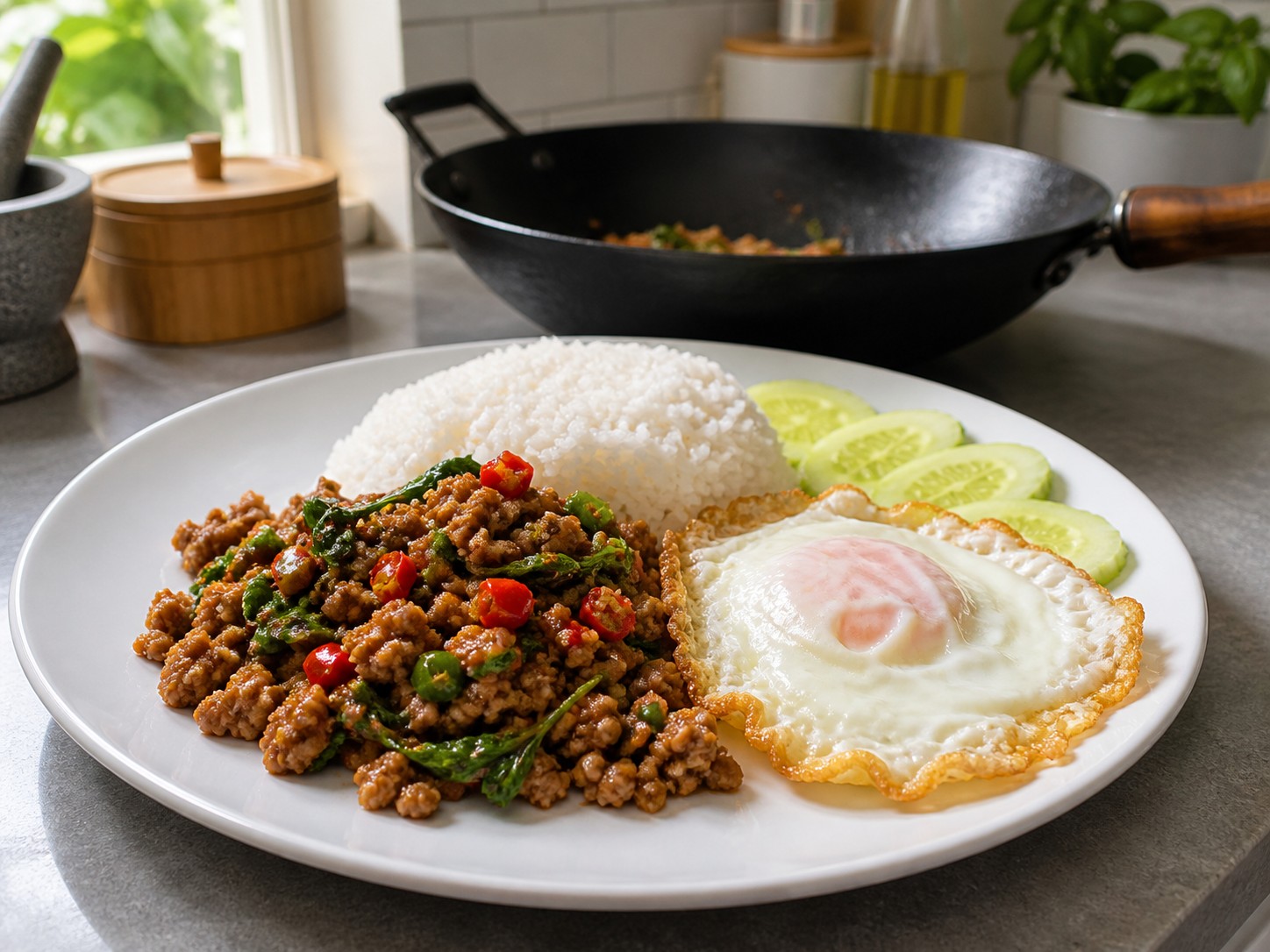 泰式香葉肉碎煎蛋飯 Thai Basil Minced Pork Rice with Fried Egg