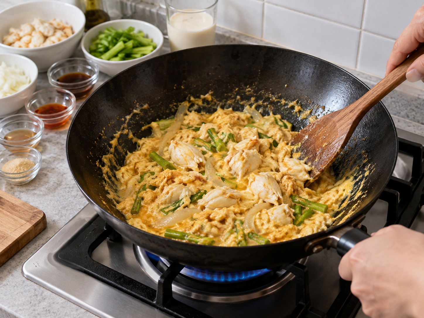 Thai Crab Curry Egg Stir-Fry — Keep on low until the egg is mostly set but still moist