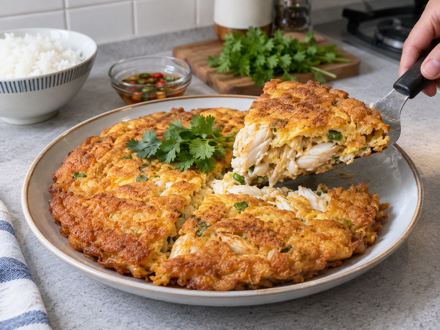 Thai Omelette na may Alimango — natapos na ulam