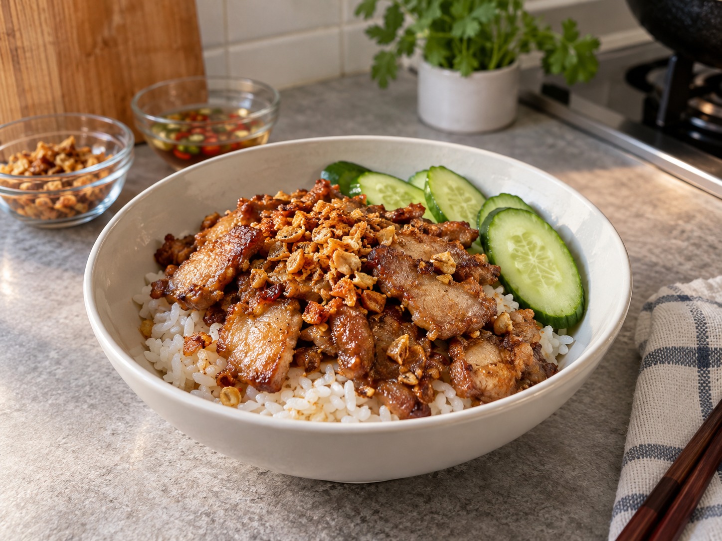 泰式炸蒜豬肉飯 — 完成圖
