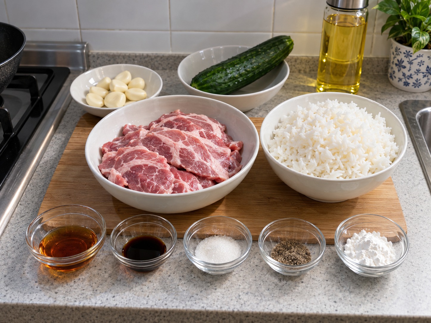 泰式炸蒜豬肉飯 — 材料