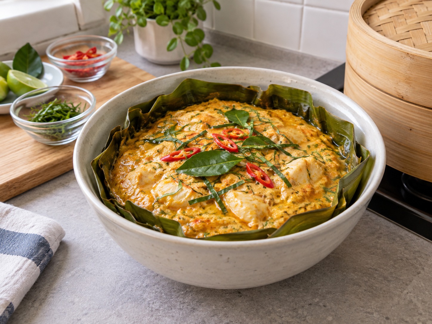 Thai na Fish Curry Custard — natapos na ulam