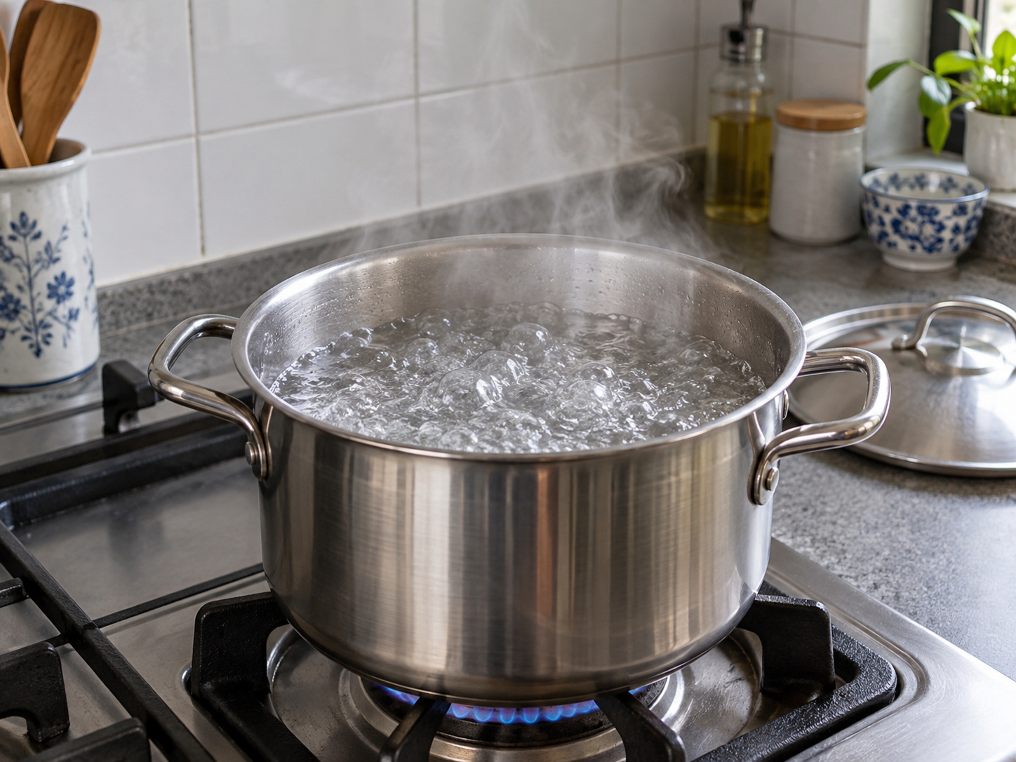 Jok na Lugaw na may Giniling na Baboy — 4. Pakuluan ang tubig sa isang kasirola.