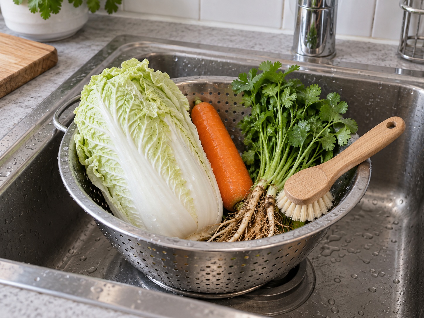 Thai Kaeng Jued Tofu and Minced Pork Soup — Wash vegetables
