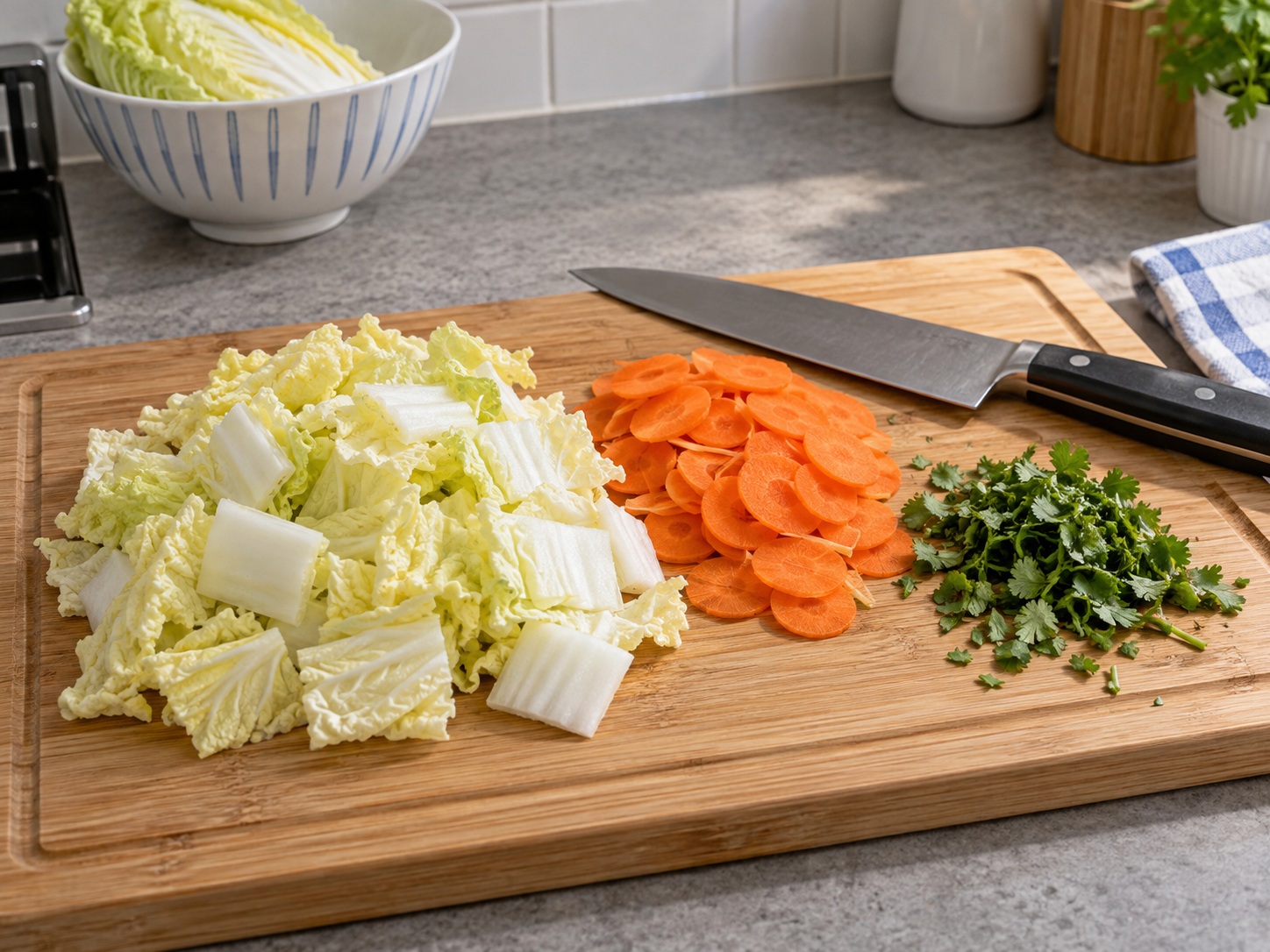 Thai Kaeng Jued Tofu and Minced Pork Soup — Cut vegetables