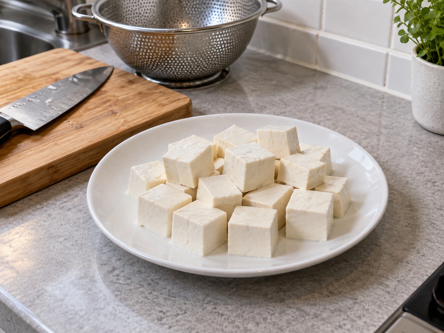 Thai Kaeng Jued Tofu and Minced Pork Soup — Cut tofu