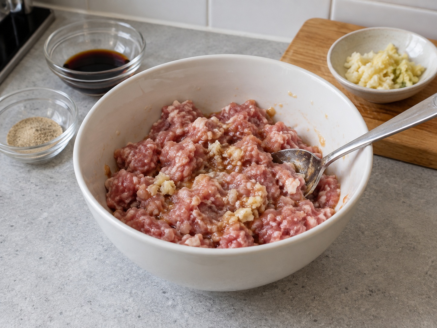 Thai Kaeng Jued Tofu and Minced Pork Soup — Mix pork