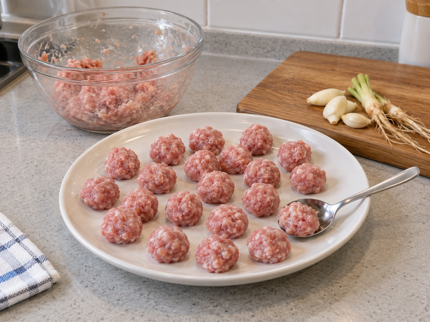 Thai Kaeng Jued Tofu and Minced Pork Soup — Shape small balls