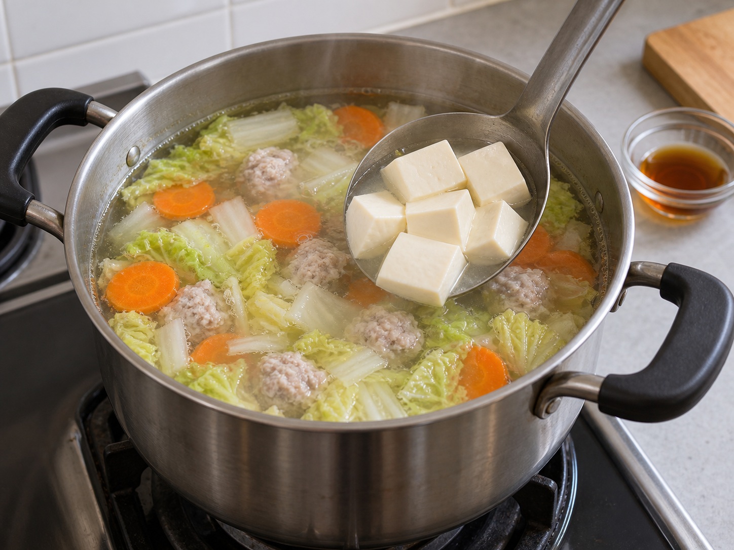Thai Kaeng Jued Tofu and Minced Pork Soup — Warm tofu