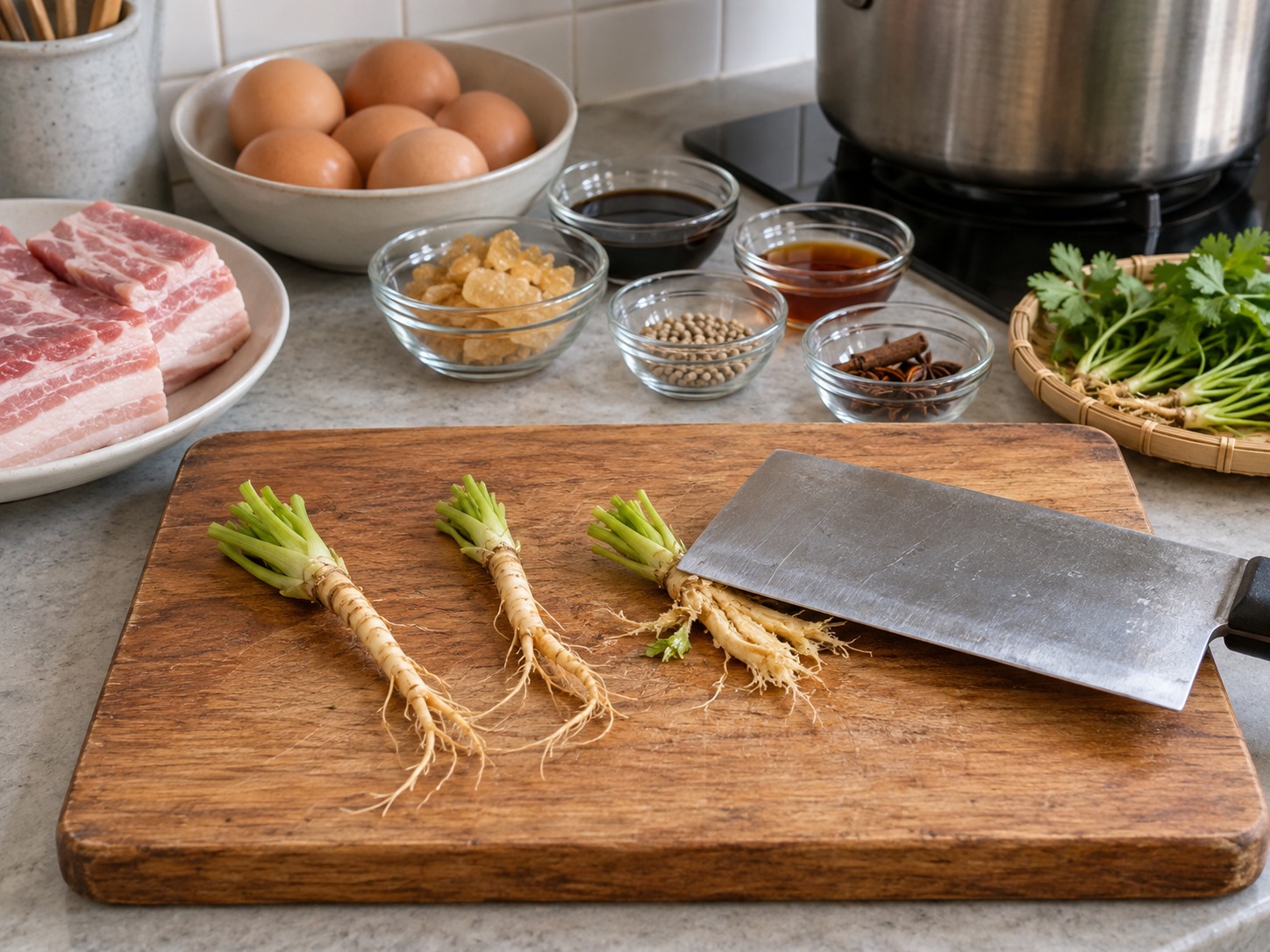Thai Kai Palo Five-Spice Eggs and Pork — Bruise coriander roots
