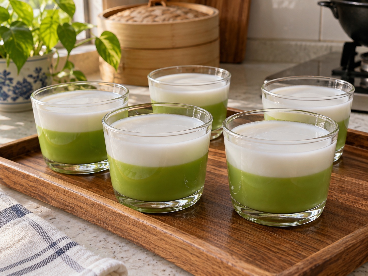Thai Khanom Tako na Pandan at Gata na Puding — natapos na ulam