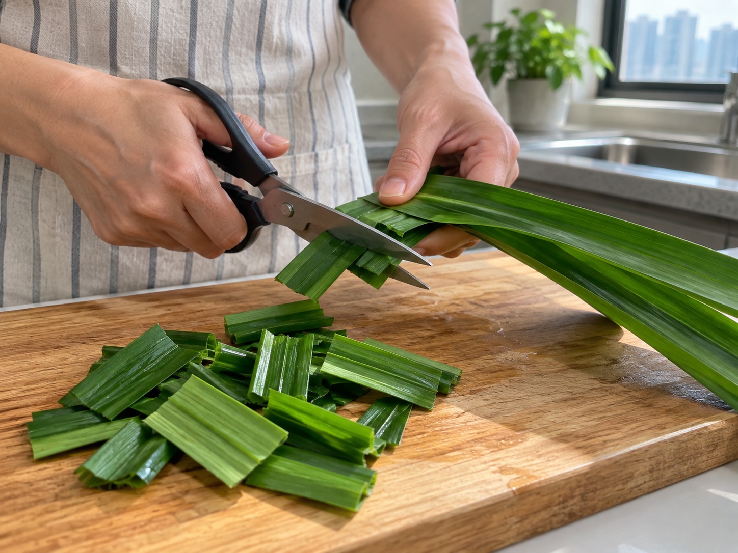 Thai Khanom Tako Pandan Coconut Pudding — Cut leaves