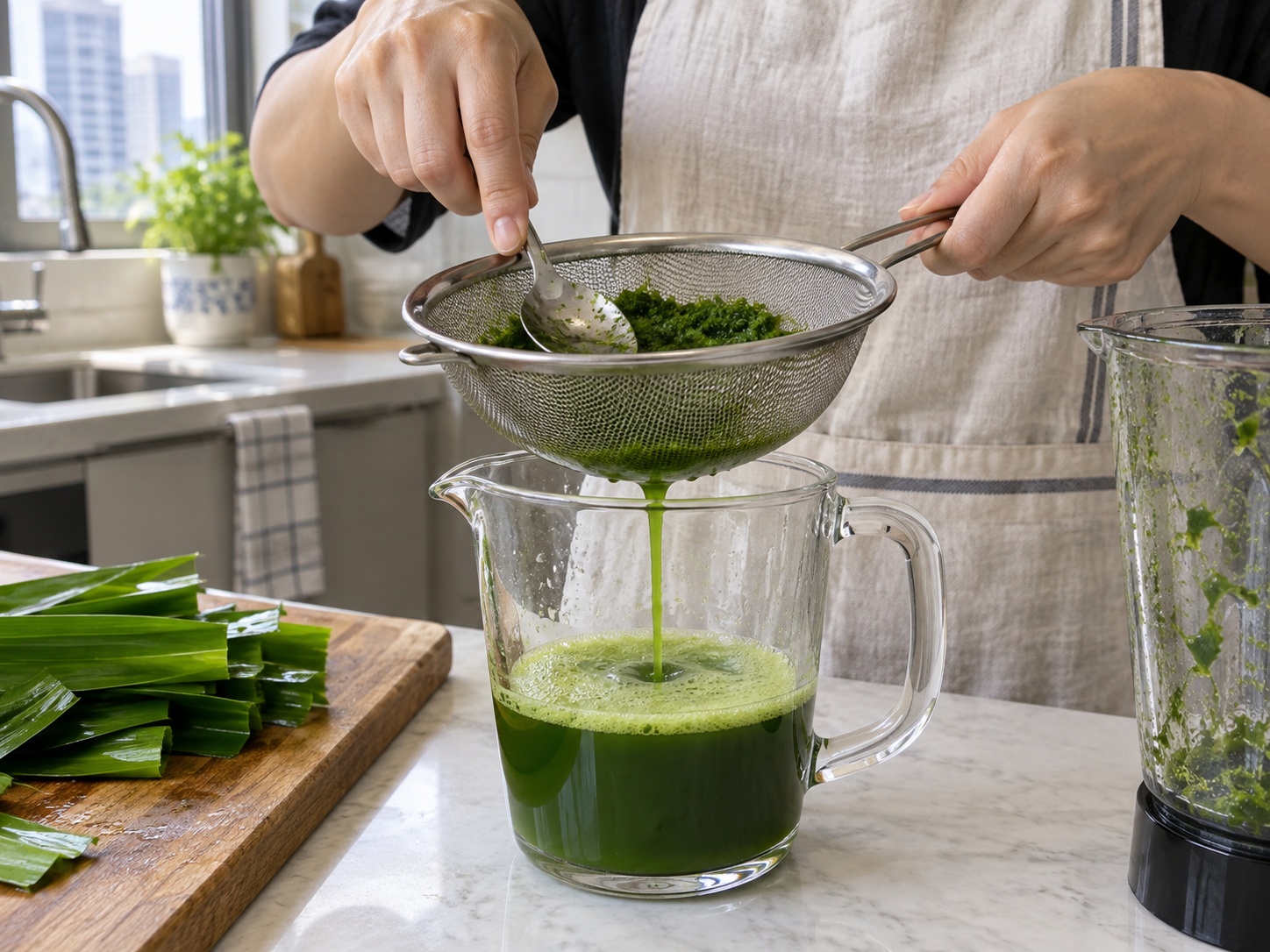 Thai Khanom Tako Pandan Coconut Pudding — Strain juice