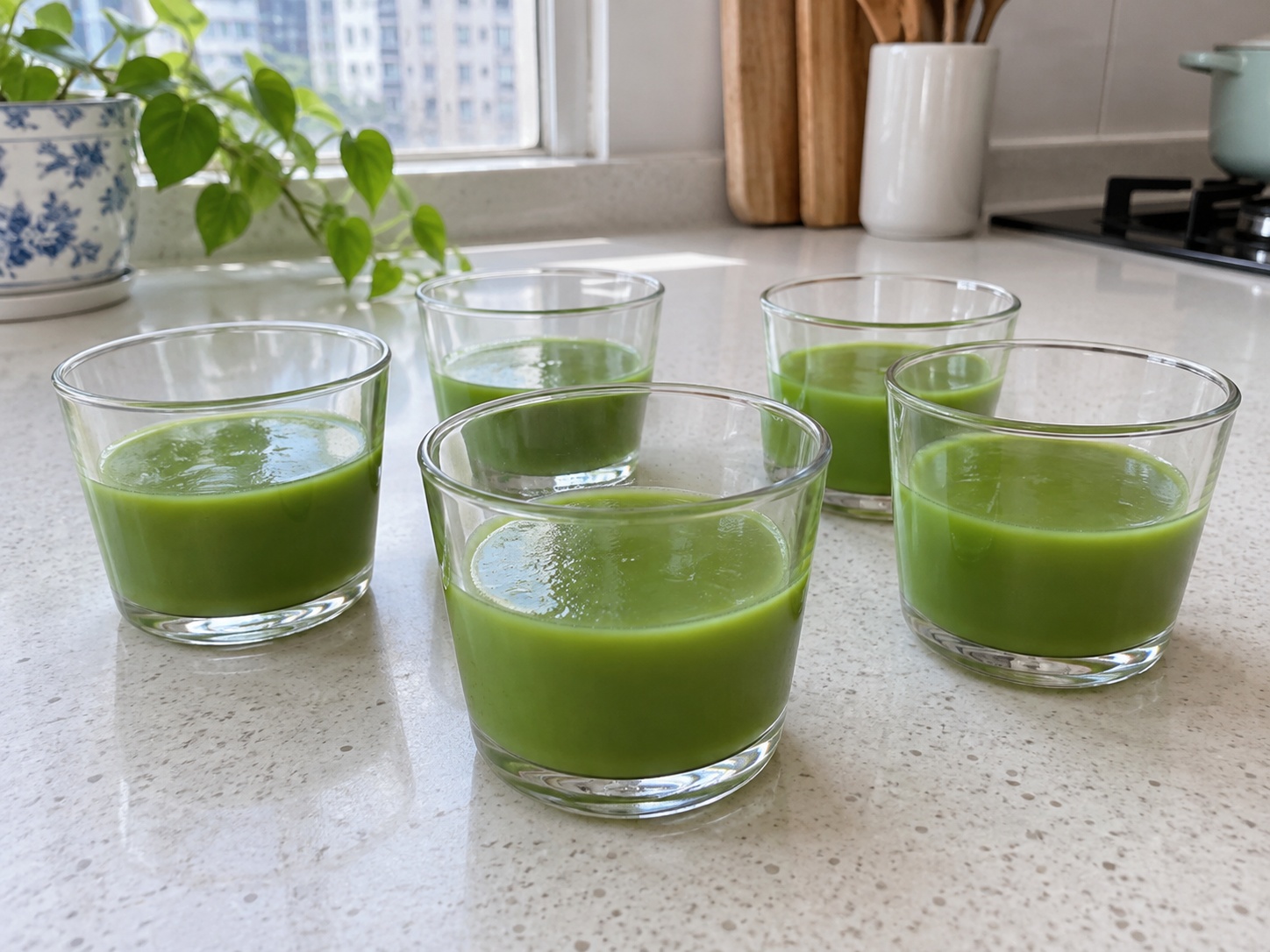 Thai Khanom Tako Pandan Coconut Pudding — Let surface set