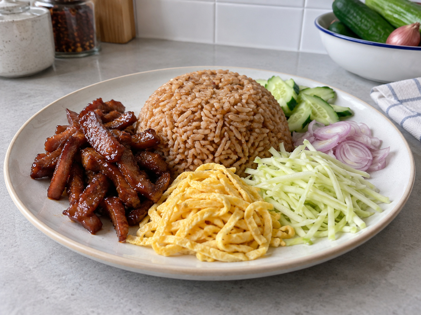 泰式蝦醬拌飯 — 排盤