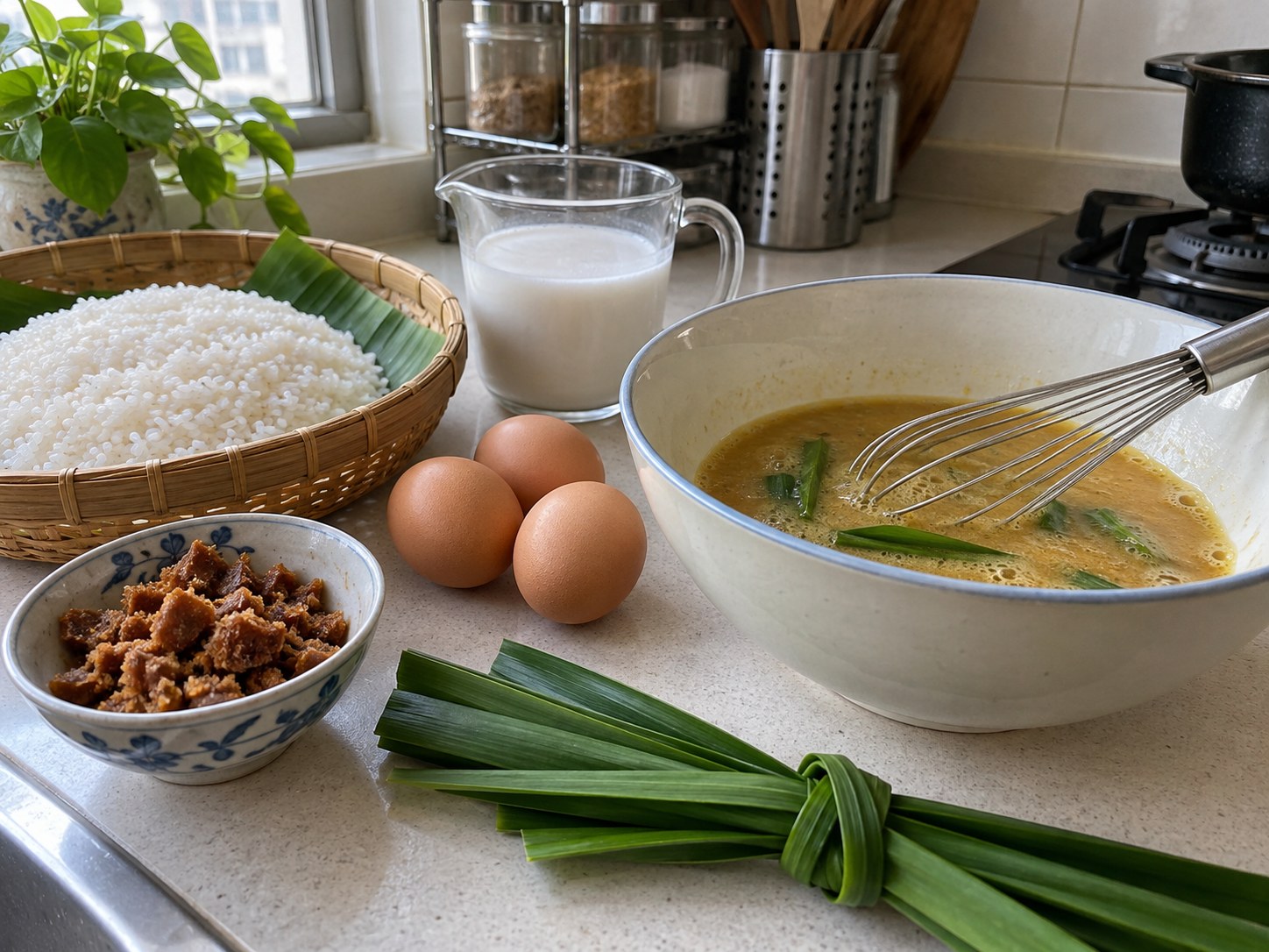 泰式椰香糯米蒸蛋布甸 — 打蛋拌椰糖
