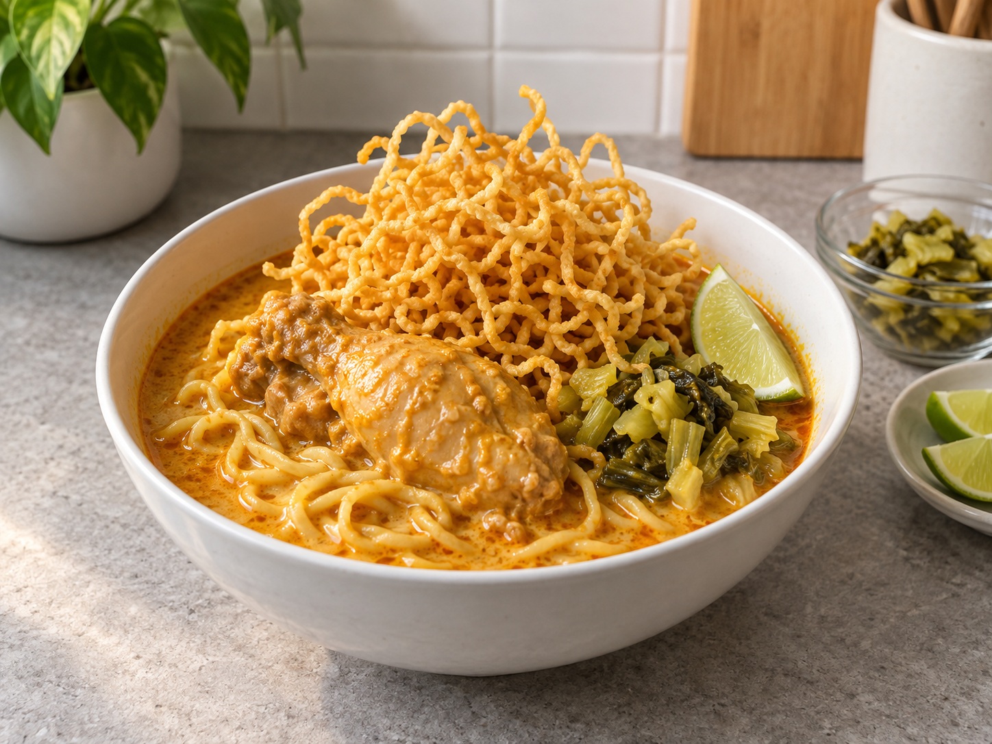 Khao Soi Mi Ayam Thailand — hidangan selesai