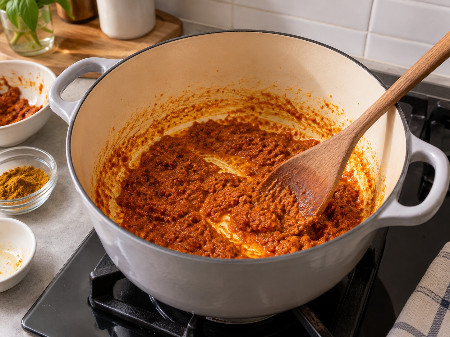 Khao Soi Mi Ayam Thailand — 5. Tumis pasta dan bubuk kari 4 hingga 5 menit sampai matang harum