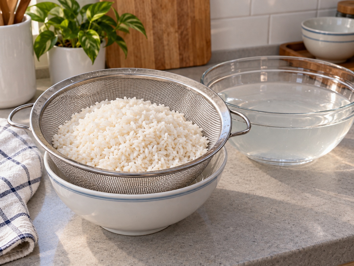 Thai Khao Tom Mad Banana Sticky Rice — 1. Hugasan ang bigas hanggang halos malinaw ang tubig