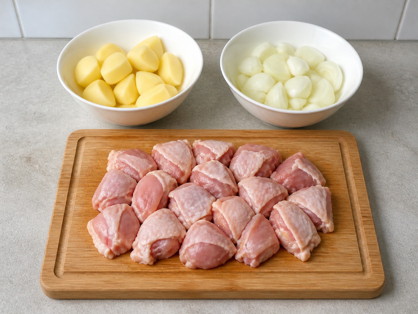 泰式馬沙文咖喱雞 — 切雞和蔬菜