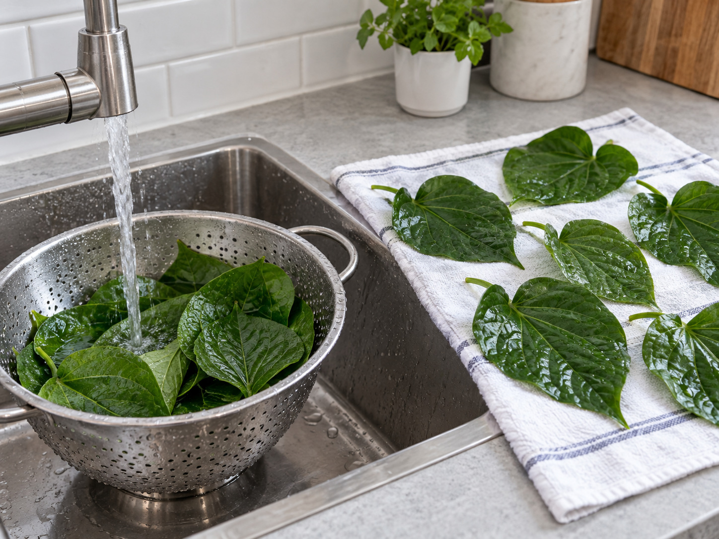 Thai Miang Kham Leaf Wraps — Wash leaves