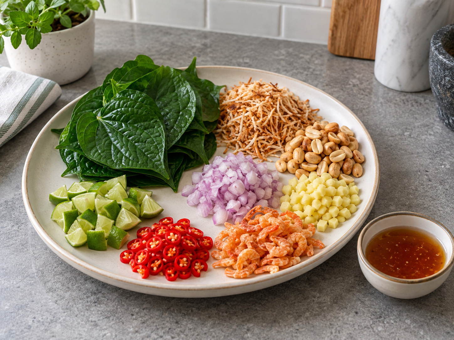 Thai Miang Kham Leaf Wraps — Arrange fillings