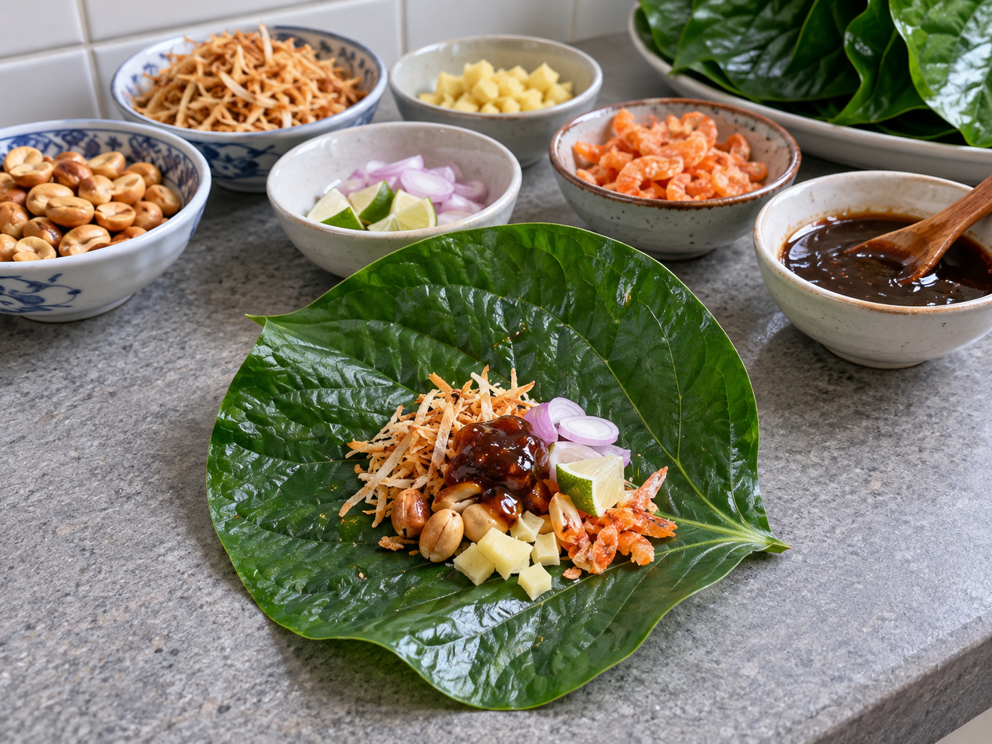 Thai Miang Kham Leaf Wraps — Fill one leaf