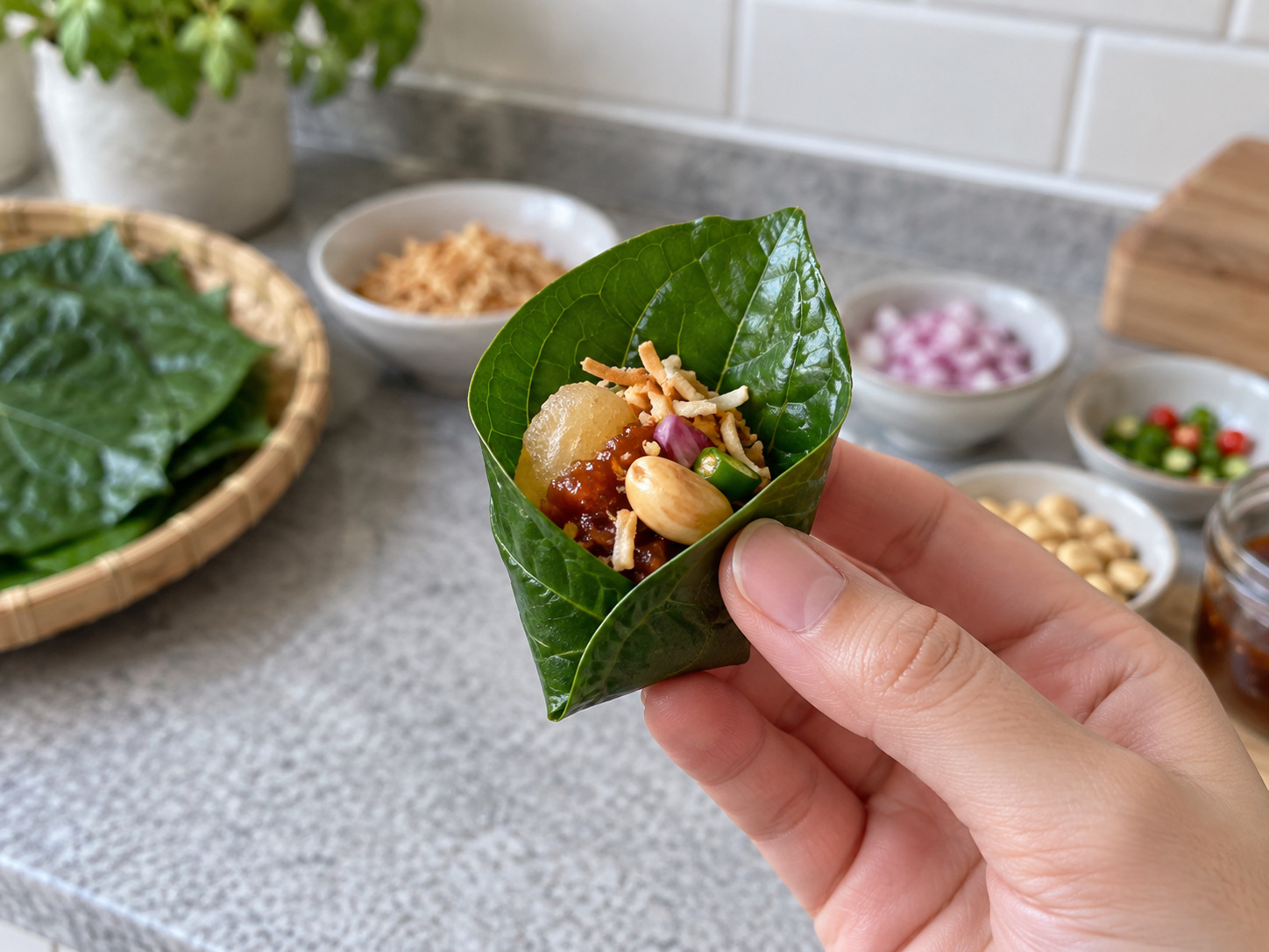 Thai Miang Kham Leaf Wraps — Fold and eat