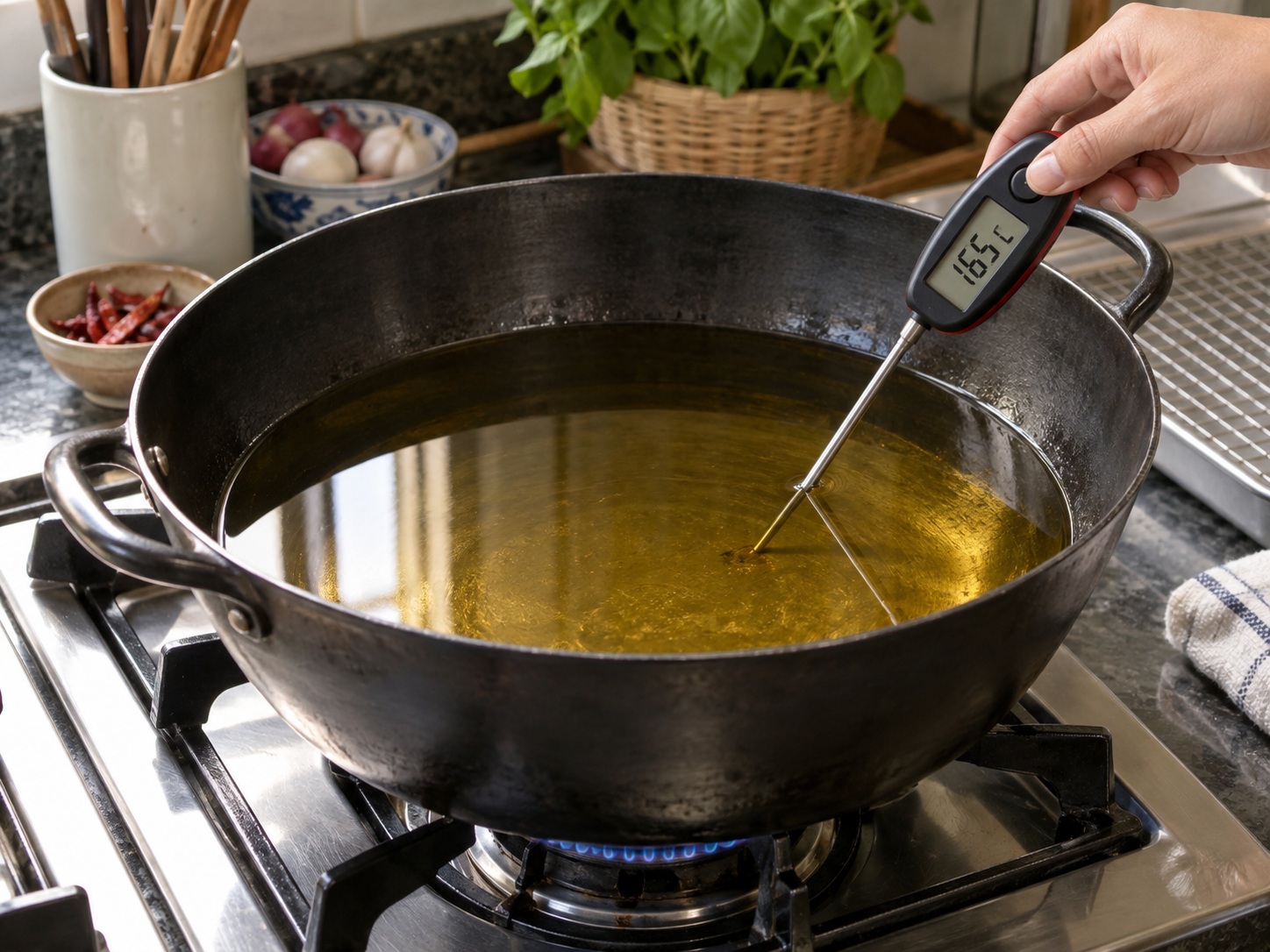 Thai Pandan Chicken — Heat frying oil