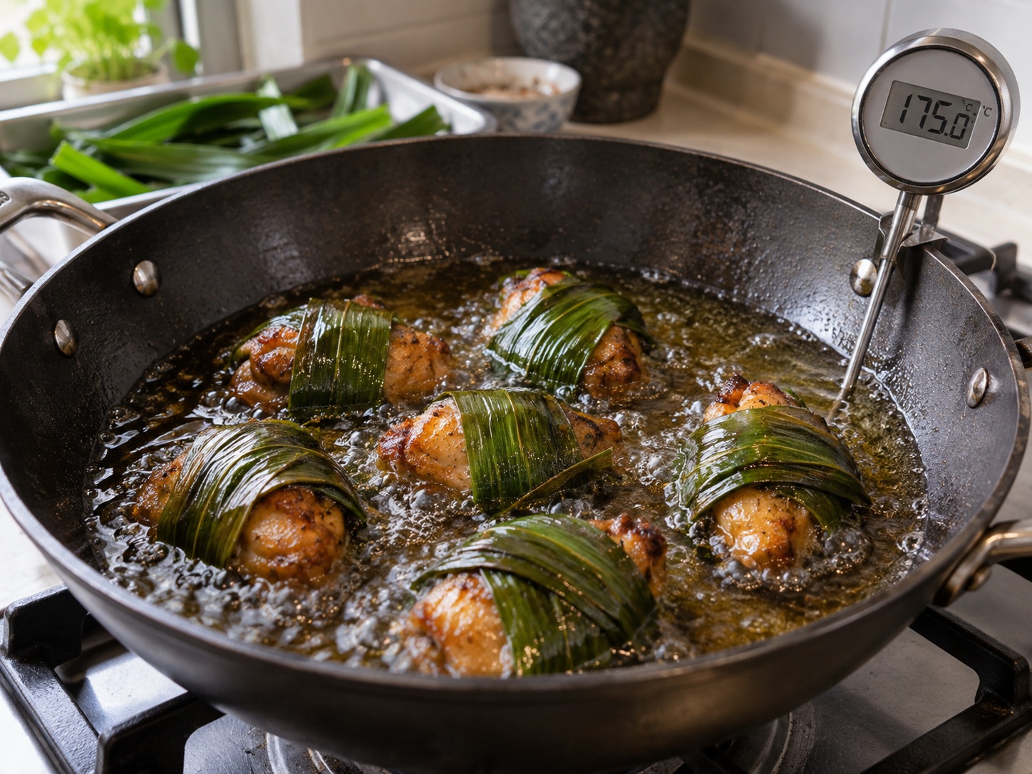 Thai Pandan Chicken — Raise heat to finish