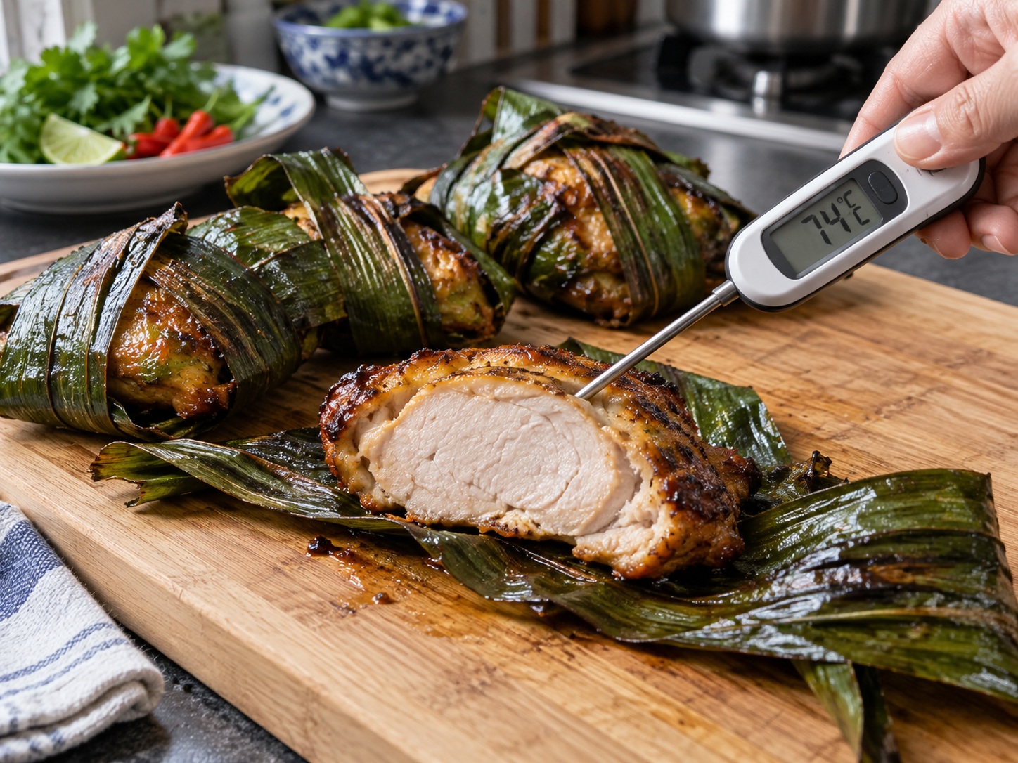Thai Pandan Chicken — Probe the chicken centre