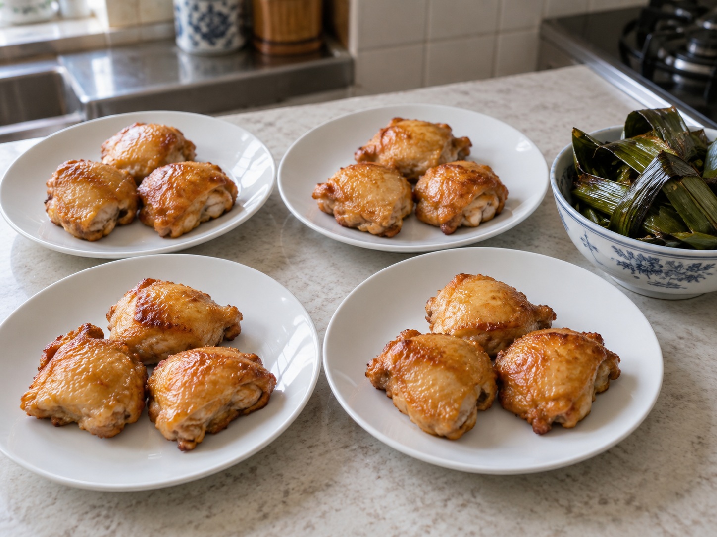 Thai Pandan Chicken — Remove leaves and serve