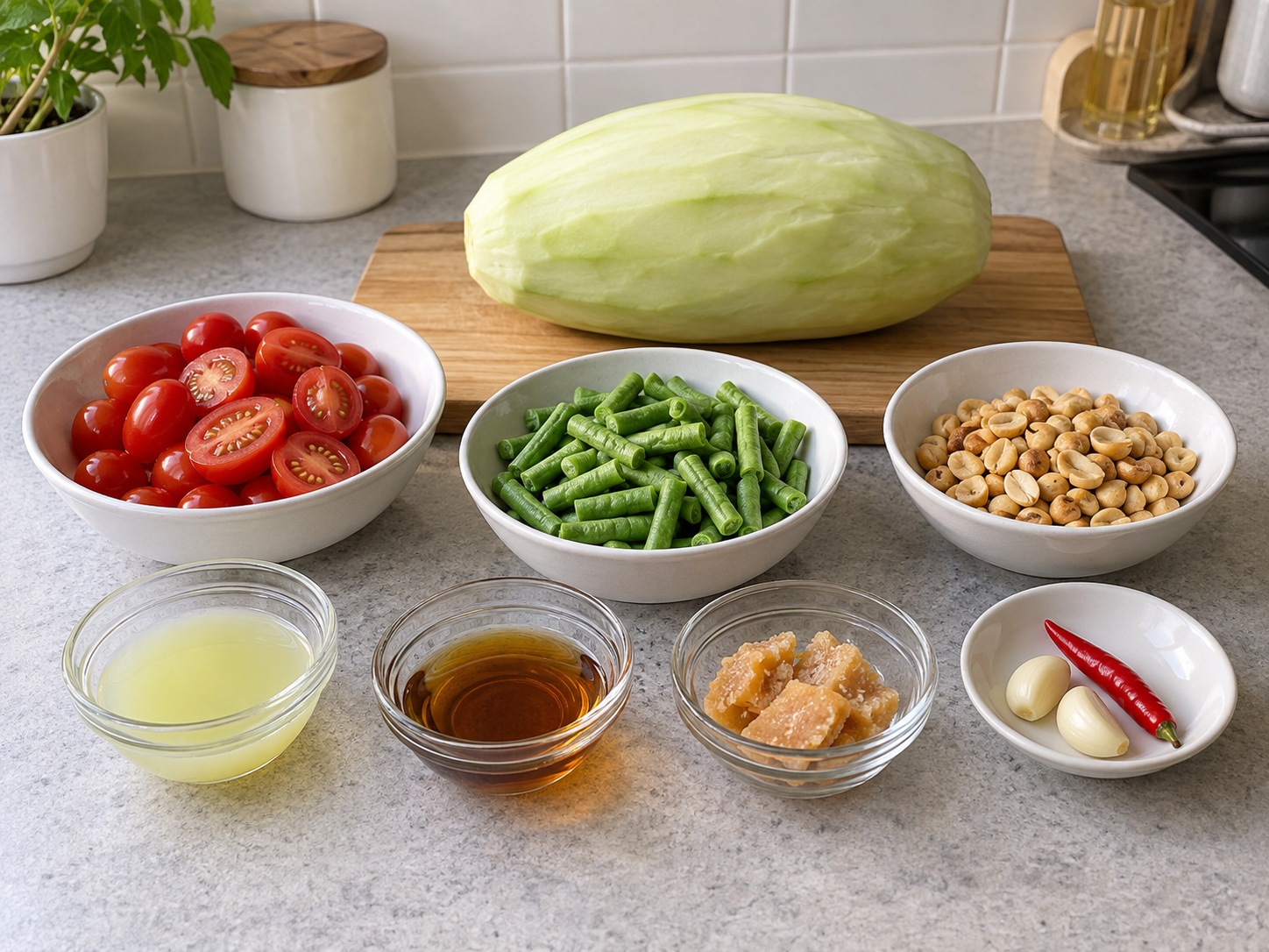 Thai Som Tam Green Papaya Salad — mga sangkap