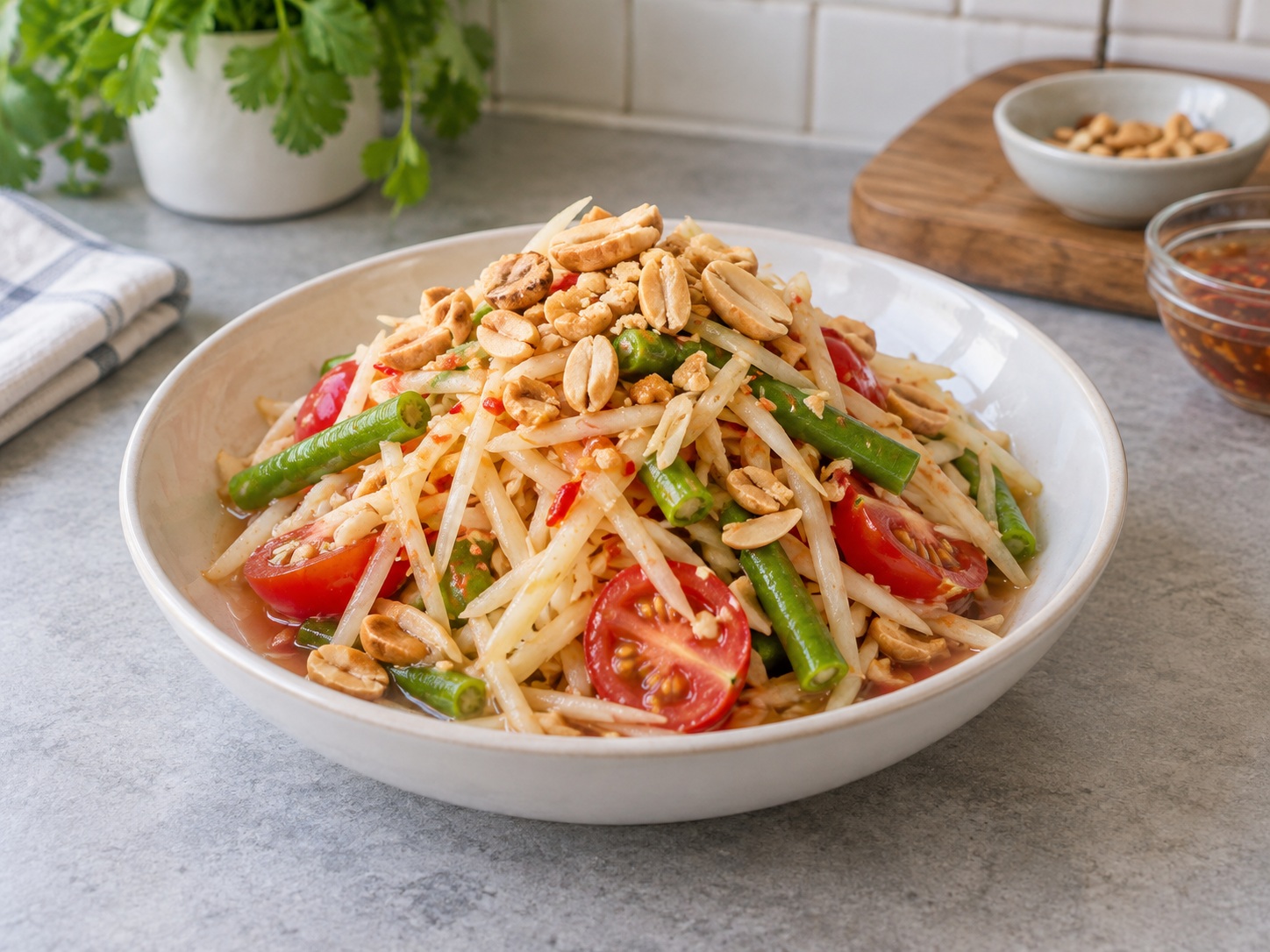 Thai Som Tam Green Papaya Salad — 12. Ihain at budburan ng natitirang mani