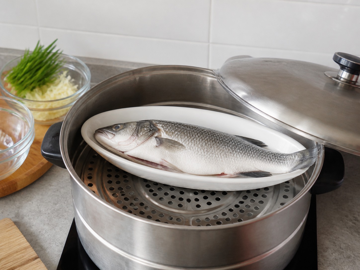泰式青檸蒸海鱸魚:大火蒸魚