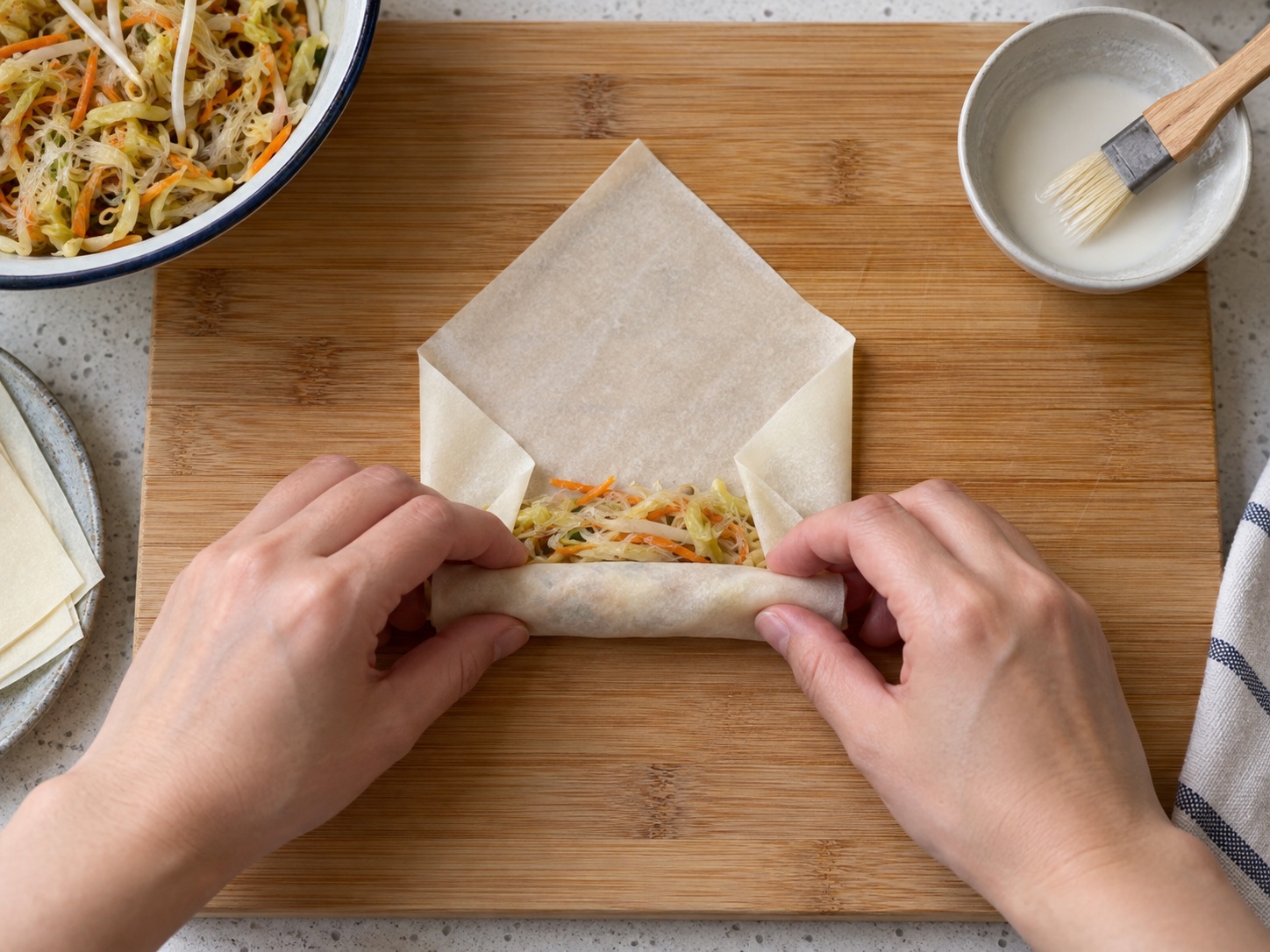 Thai Vegetable Spring Rolls — Roll and seal