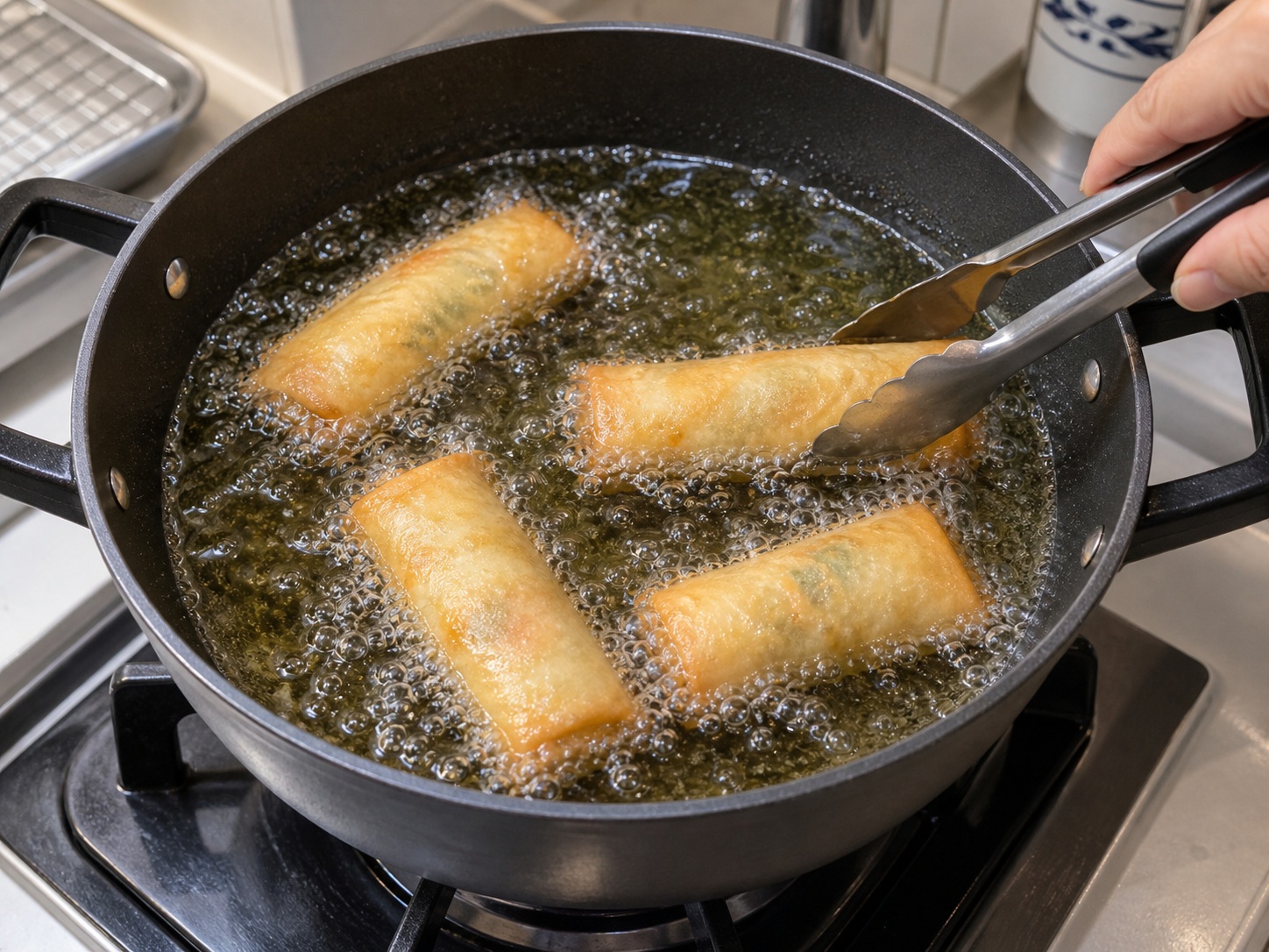Thai Vegetable Spring Rolls — First batch fry