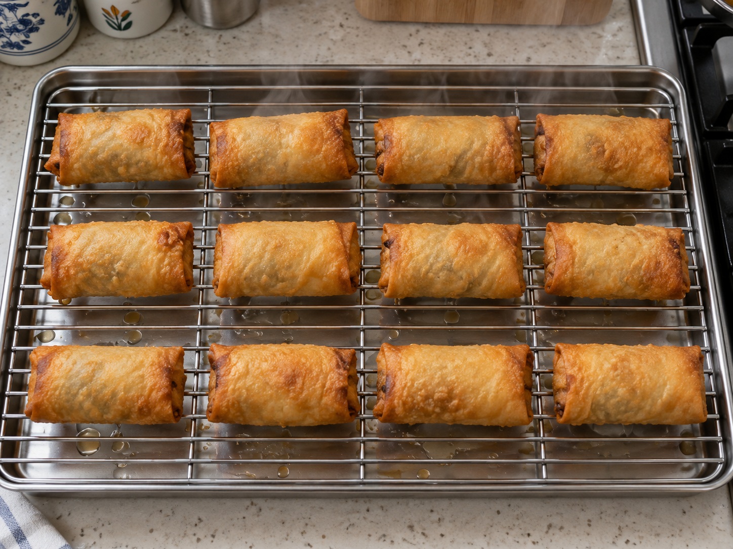 Thai Vegetable Spring Rolls — Drain steam