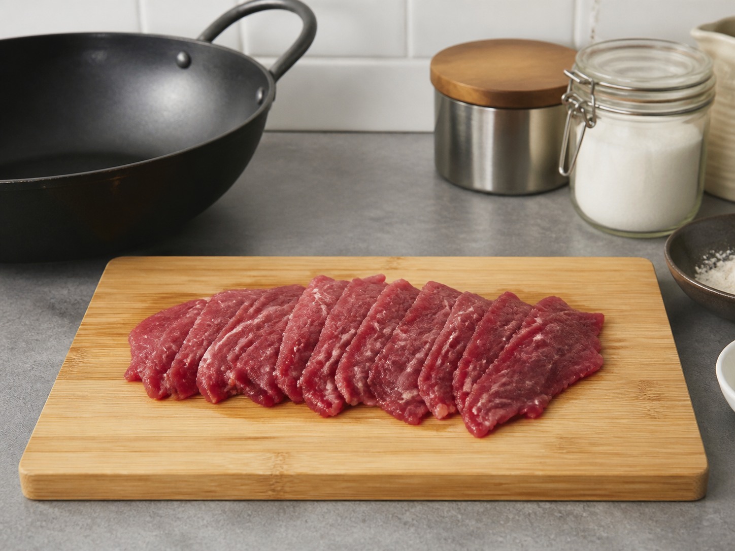 鮮茄滑蛋牛肉：逆紋切牛肉
