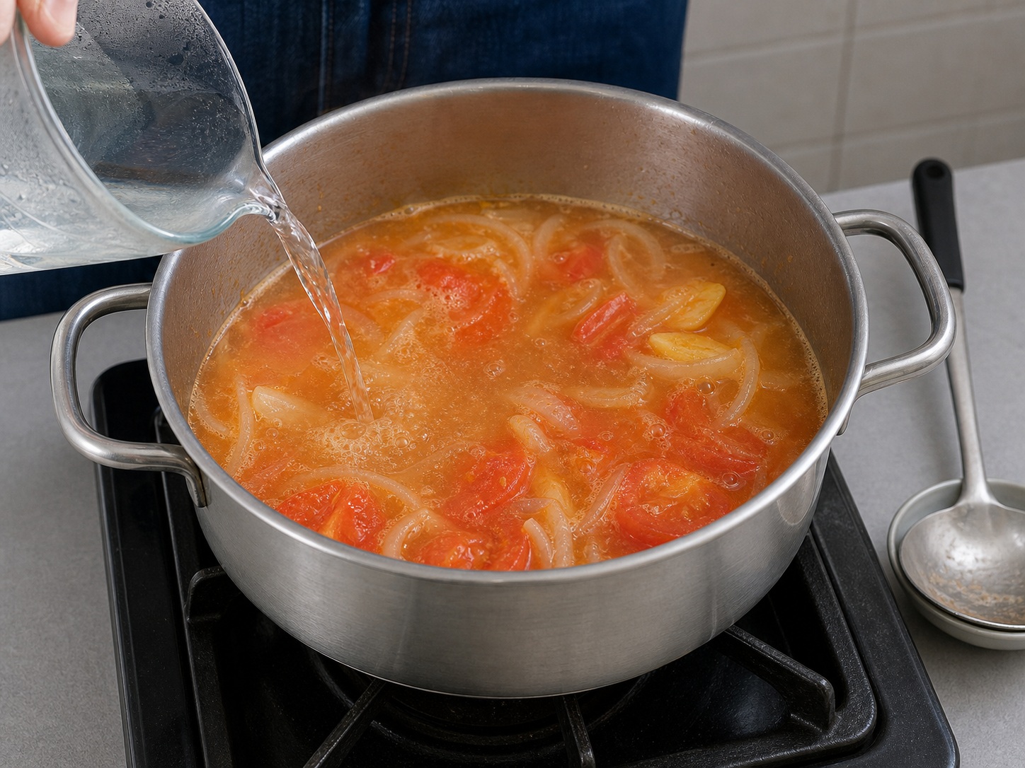鮮茄薯仔牛肉湯:加水煲湯底