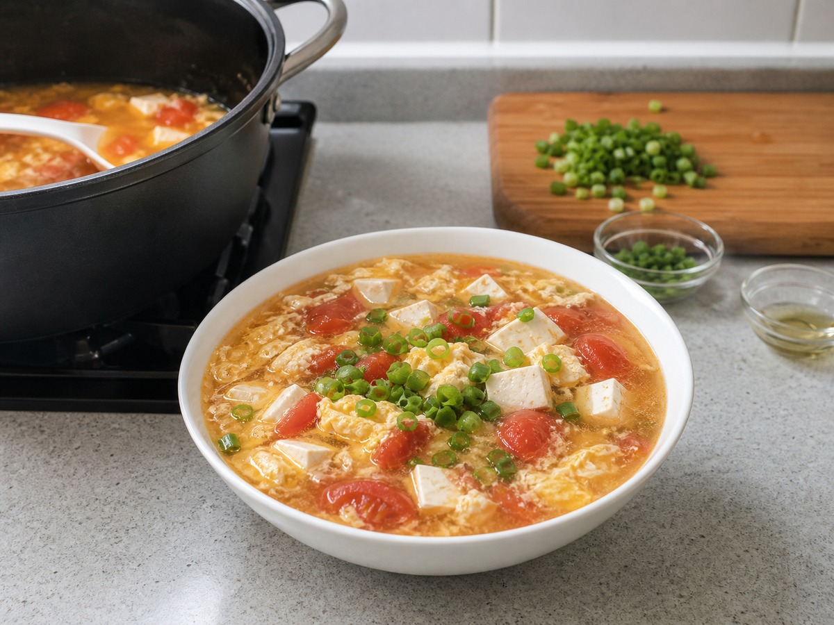 Tomato, Tofu and Egg Drop Soup โ step 12: Rest and serve