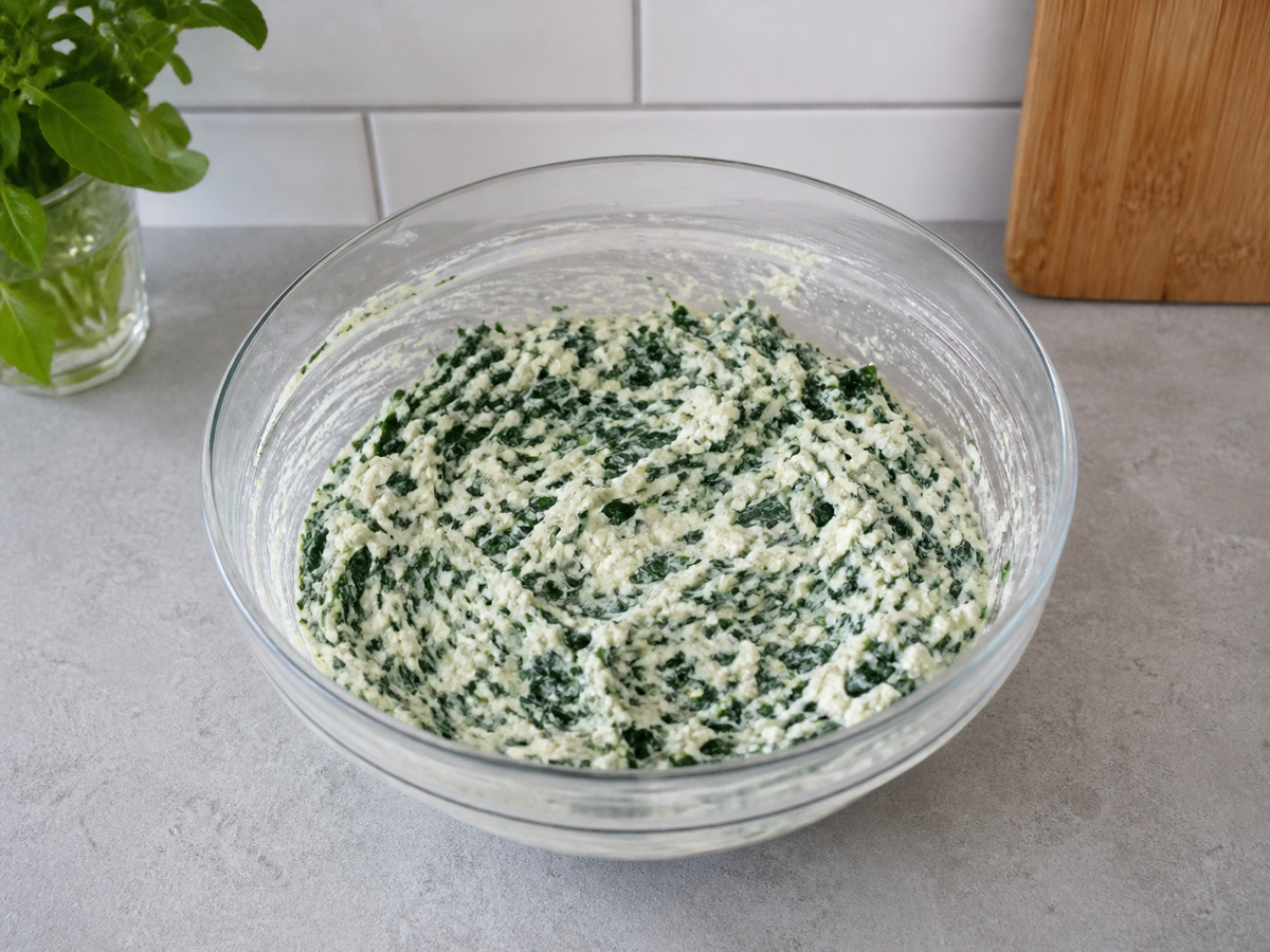 Lasagna Sayuran dengan Bayam dan Zucchini: Campur rata