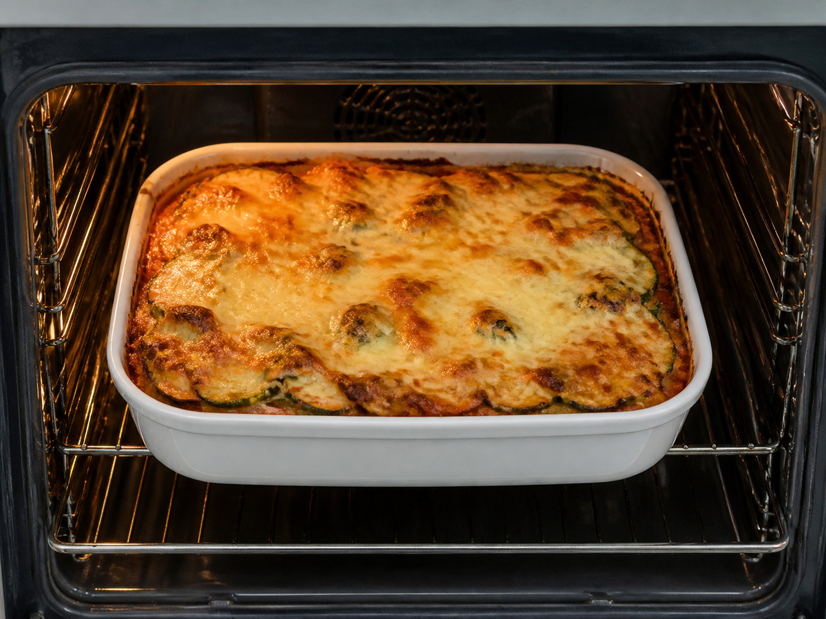 Lasagna Sayuran dengan Bayam dan Zucchini: Panggang hingga matang