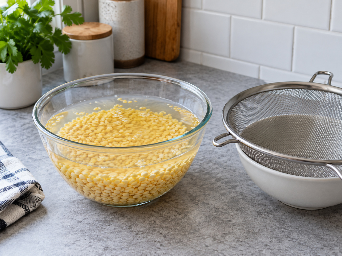 Vietnamese Bánh Bèo Steamed Rice Cakes — Soak beans