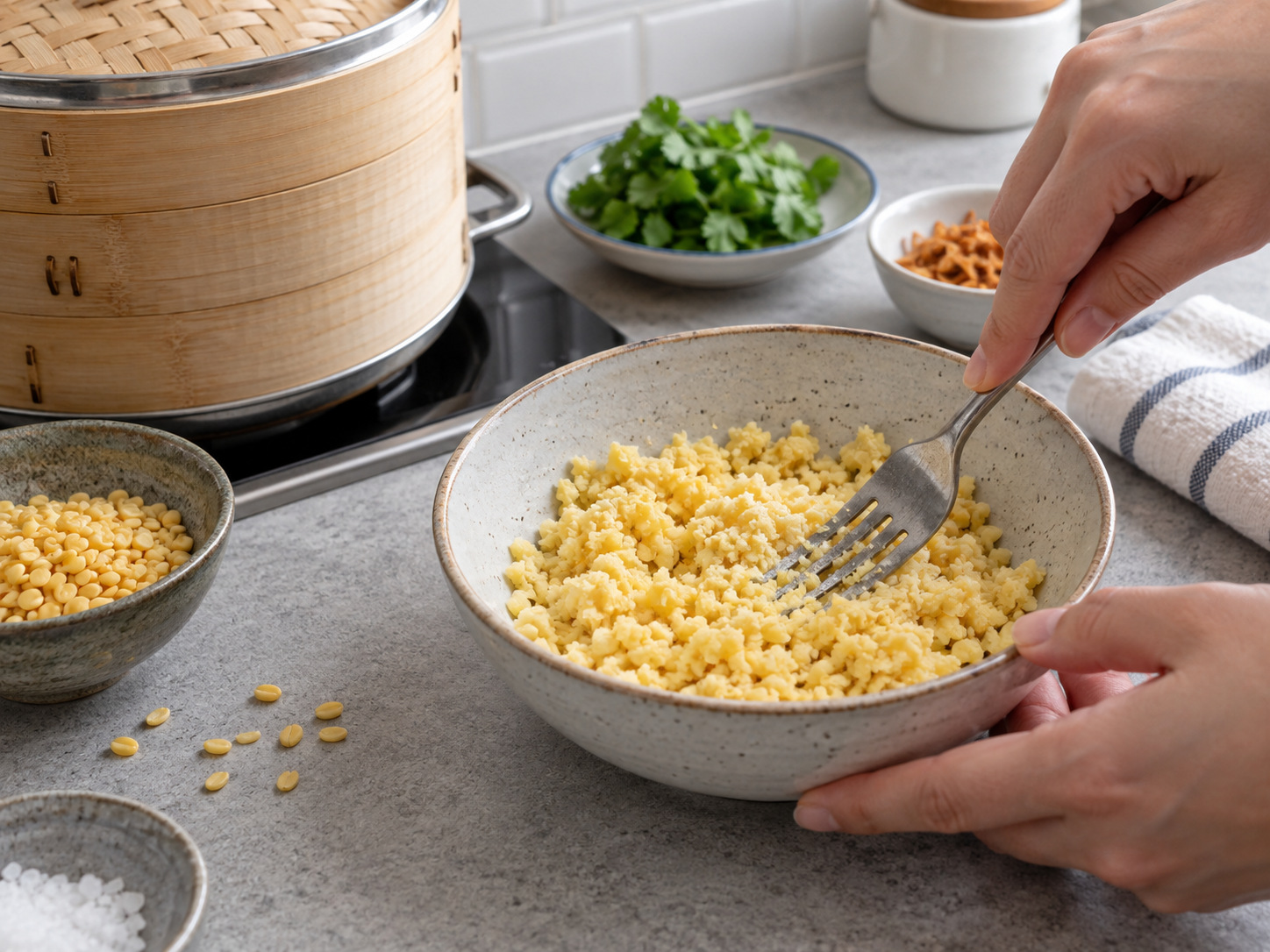 Vietnamese Bánh Bèo Steamed Rice Cakes — Steam beans