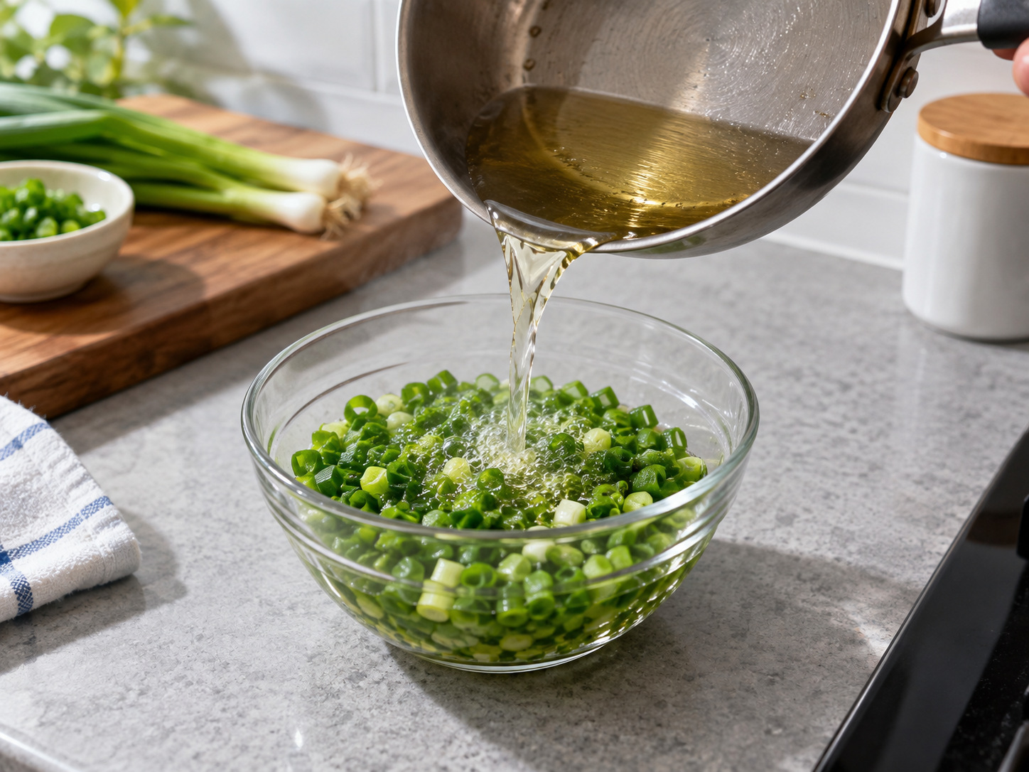 Vietnamese Bánh Bèo Steamed Rice Cakes — Make scallion oil