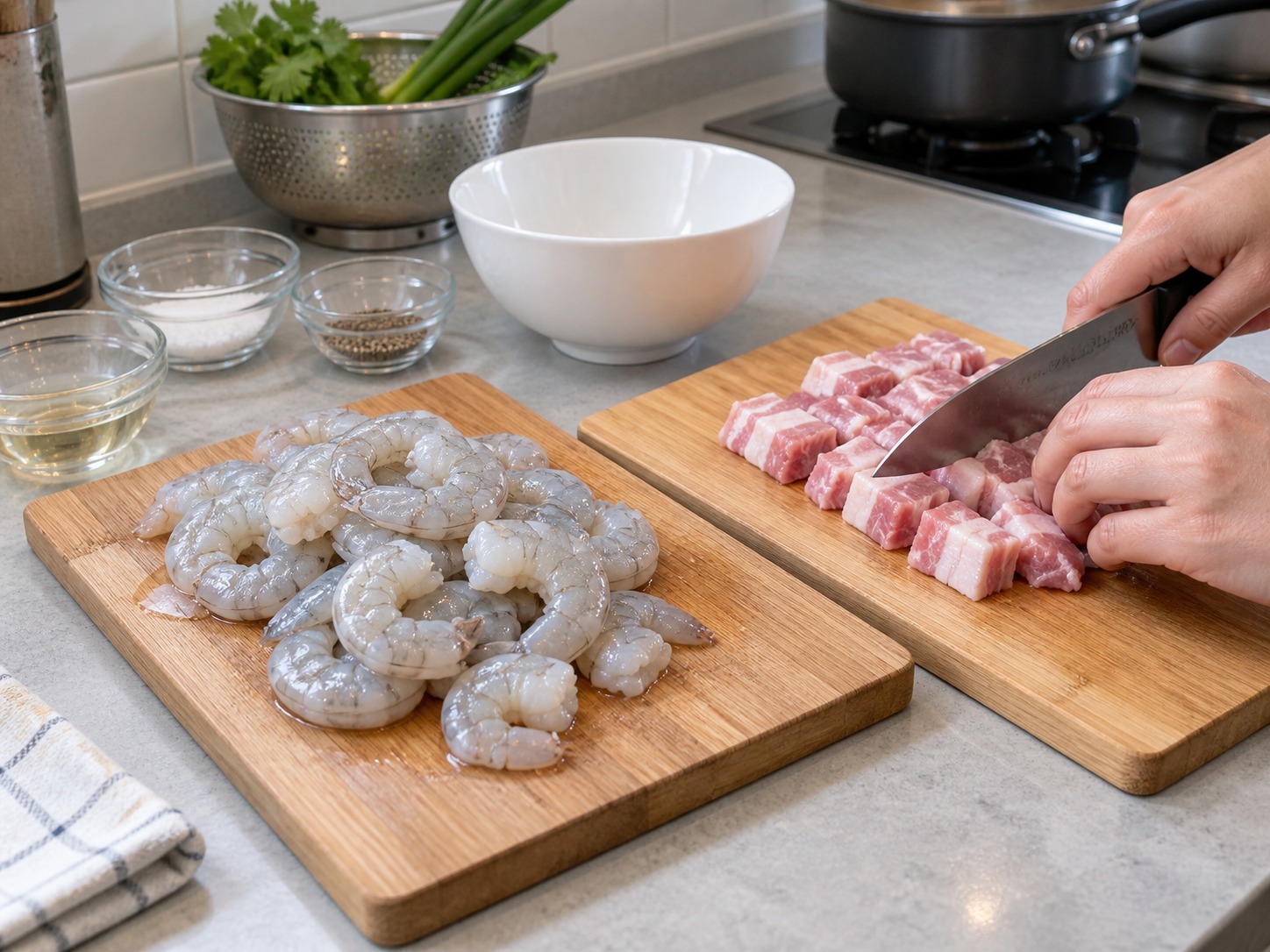 Dumpling Tapioka Vietnam Isi Udang dan Babi — Siapkan udang dan babi