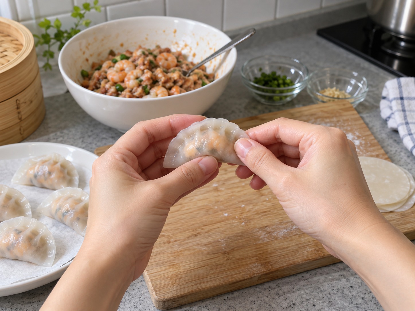 Dumpling Tapioka Vietnam Isi Udang dan Babi — Isi dan rapatkan